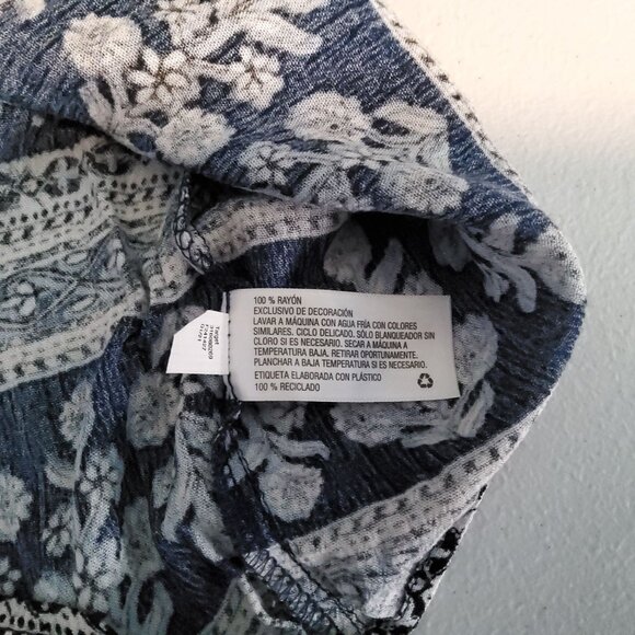 Knox Rose Womens XL Blouse Blue & White Floral Print Rayon Short Sleeve - Picture 9 of 12